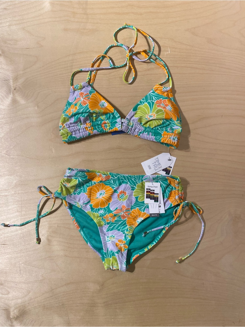 Time and Tru Floral Tie-String Bikini Set Small (4-6) (RF) - Picture 3 of 6